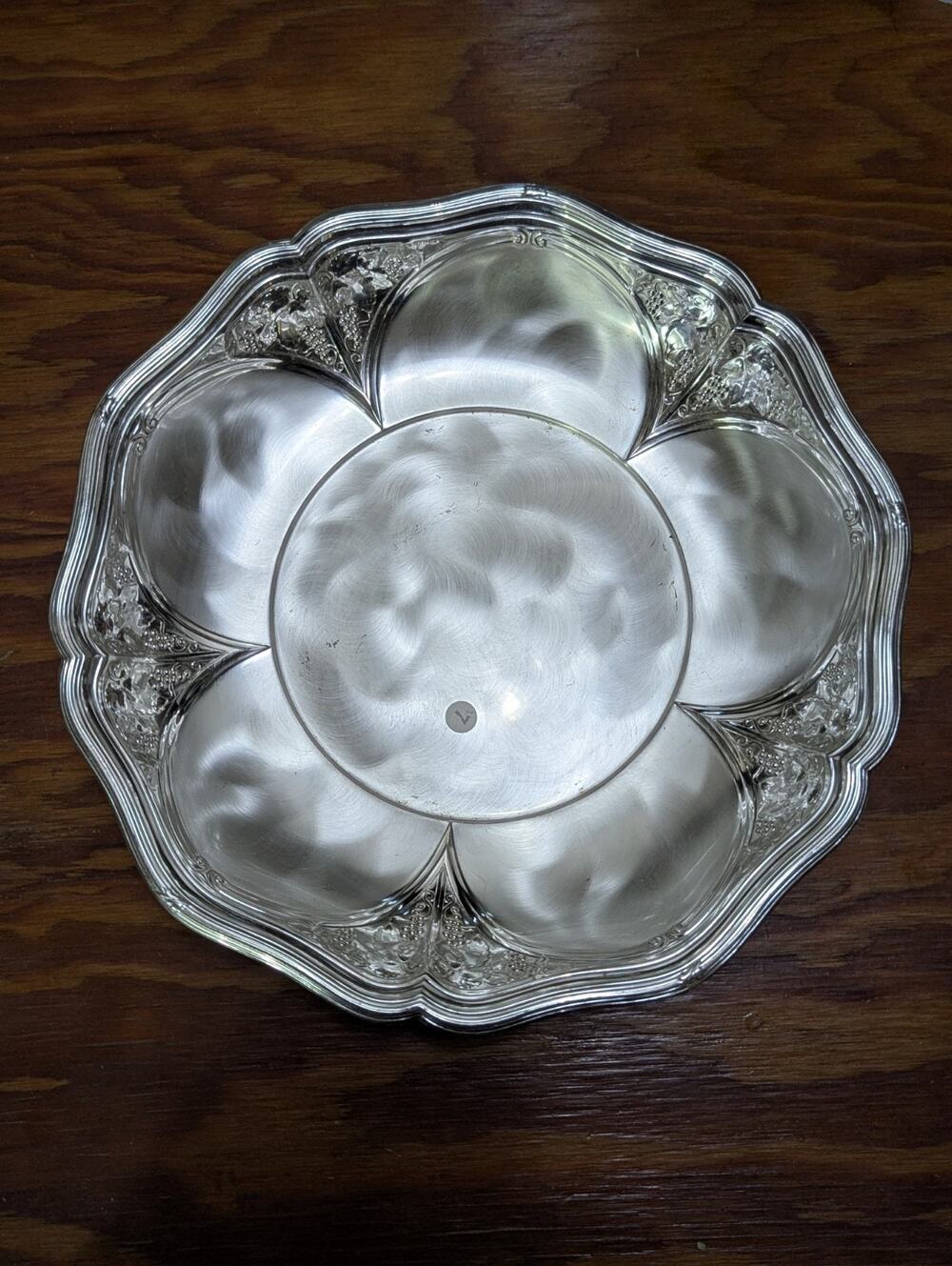 Germany Silver Plated 3 Footed Bowl Vintage WMF Ikora Holiday Dish Tray Grapes